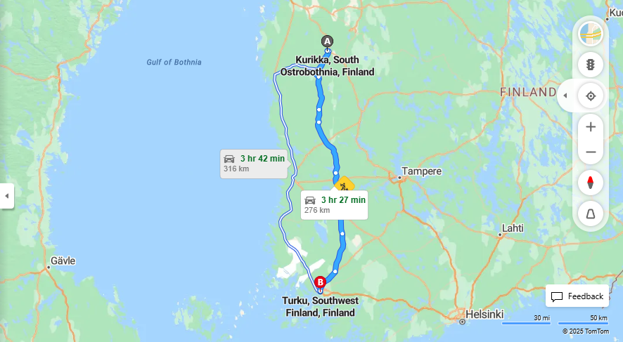 Kurikan ja Turun valinen matka: Etaisyys, ajo, kuljetus ja matkustusvaihtoehdot