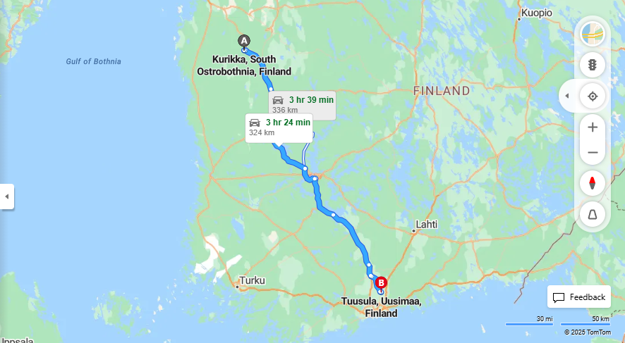Kurikan ja Tuusulan valinen matka: Etaisyydet, Ajomatkat, Kuljetusvaihtoehdot ja Matkustusmahdollisuudet