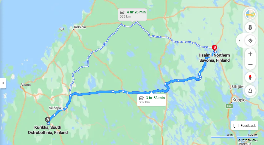Kurikasta Iisalmeen - Etaisyys, Ajomatka, Kuljetus ja Matkustusvaihtoehdot