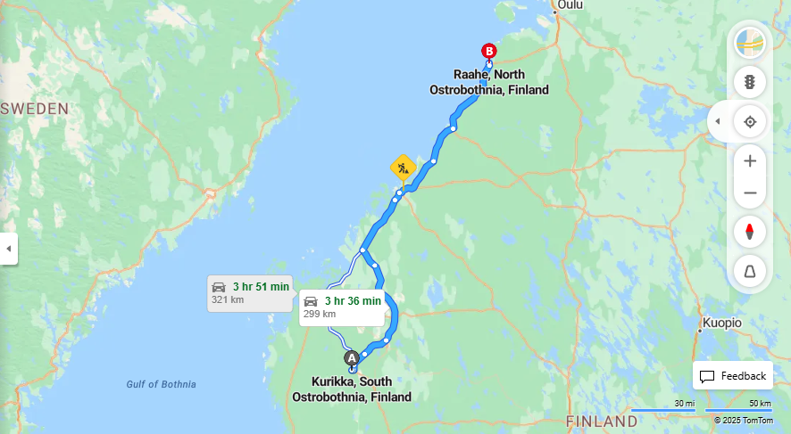 Kurikasta Raahen - Etaisyys, Ajaminen, Liikenne ja Matkavaihtoehdot