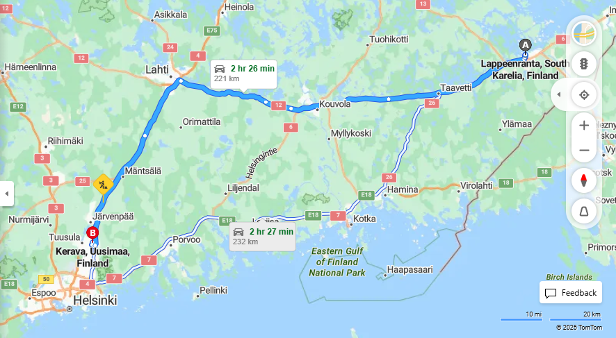 Lappeenrannasta Keravalle - Etaisyys, Ajaminen, Kuljetus ja Matkustusmahdollisuudet