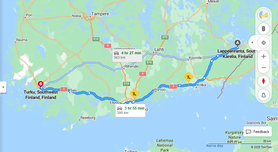 Lappeenrannasta Turkuun - Etaisyys, Ajo, Kuljetus ja Matkavaihtoehdot