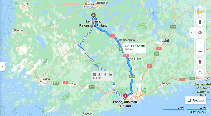 Lempaalasta Espooseen - Etaisyydet, Ajo, Kuljetus ja Matkustamisvaihtoehdot