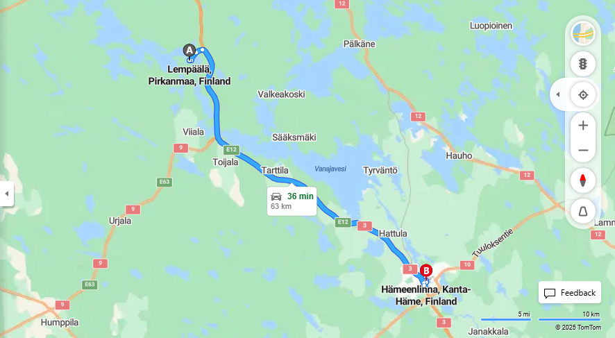 Lempaalasta Hameenlinnaan - Etaisyys, Ajo, Kuljetus- ja Matkustusvaihtoehdot