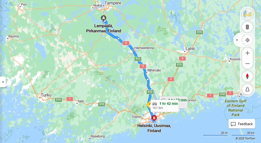 Lempaalasta Helsinkiin - Etaisyys, Ajo, Kuljetus ja Matkustusvaihtoehdot