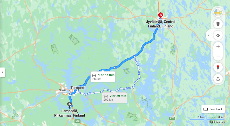 Lempaalasta Jyvaskylaan - Etaisyys, Ajaminen, Liikkuminen ja Matkavaihtoehdot