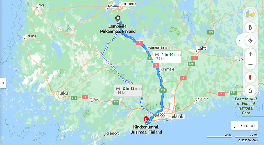 Lempaalasta Kirkkonummelle - Etaisyys, Ajo, Liikenne ja Matkustusmahdollisuudet