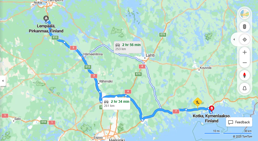 Lempaalasta Kotkaan - Etaisyys, Ajo, Kuljetus ja Matkustusvaihtoehdot