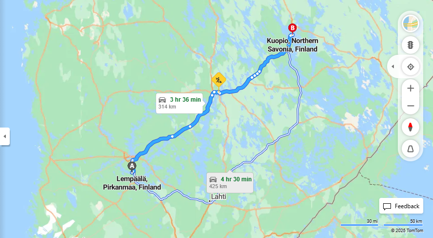 Lempaalasta Kuopioon - Etaisyydet, Ajo, Liikenne ja Matkustusvaihtoehdot