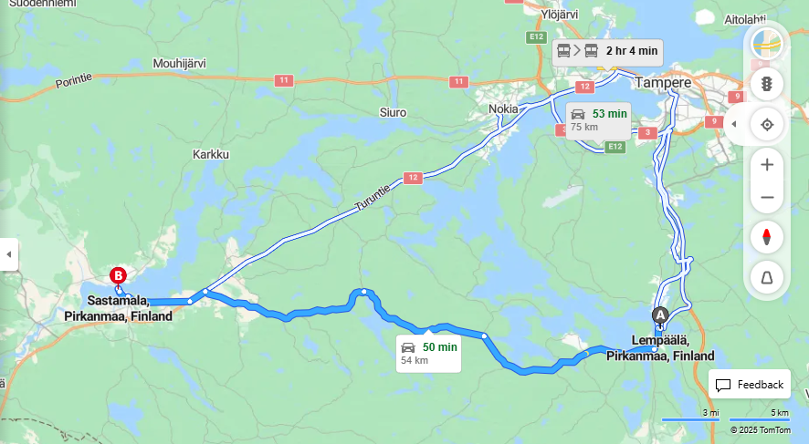 Lempaalasta Sastamalalle - Etaisyys, Ajo, Kuljetus ja Matkavaihtoehdot