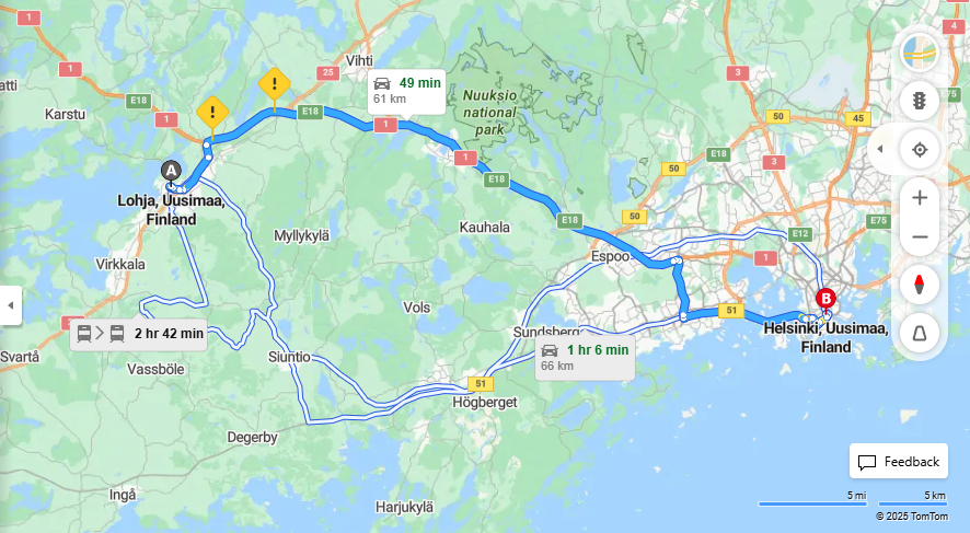 Lohjalta Helsinkiin - Etaisyys, Ajo, Liikkuminen ja Matkavaihtoehdot