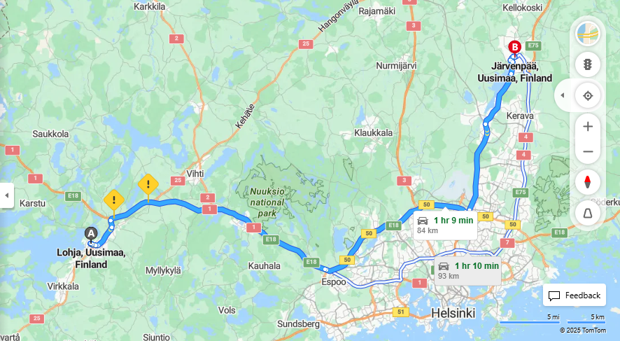 Lohjalta Jarvenpaahan - Etaisyys, Ajo, Kuljetus ja Matkustusmahdollisuudet