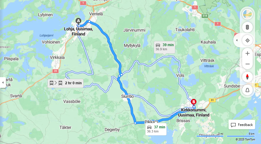 Lohjalta Kirkkonummelle - Etaisyys, Ajo, Liikenne ja Matkustusvaihtoehdot