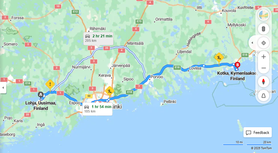 Lohjalta Kouvolaan - Etaisyys, Ajo, Kuljetus ja Matkustusvaihtoehdot