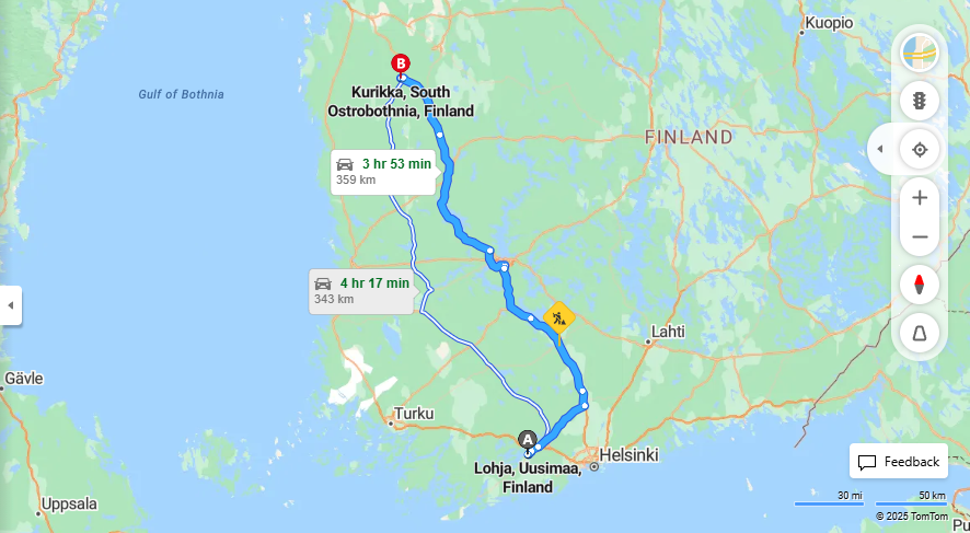Lohjalta Kurikkaan - Etaisyys, Ajo, Kuljetus ja Matkustamismahdollisuudet