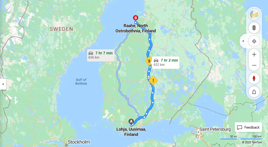 Lohjalta Raahen - Matka, Ajomatka, Kuljetus ja Matkustusvaihtoehdot