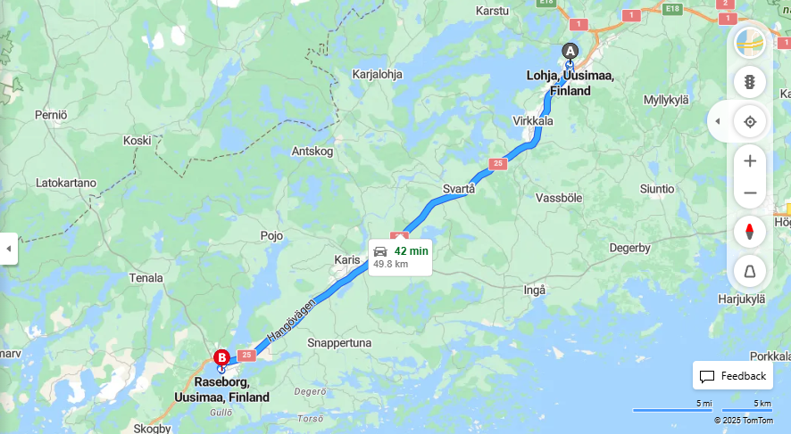 Lohjalta Raseporiin - Etaisyys, Ajo, Liikkuminen ja Matkustusvaihtoehdot