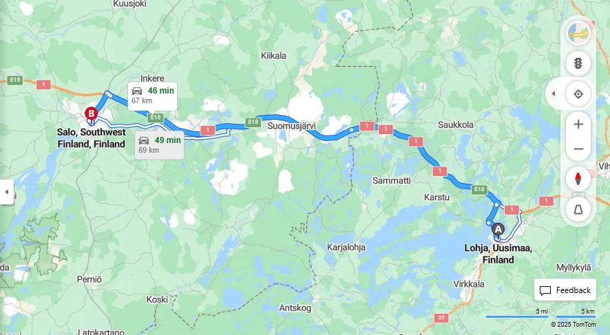 Lohjalta Salon suuntaan - Etaisyys, Ajomatka, Kuljetus ja Matkustamisvaihtoehdot