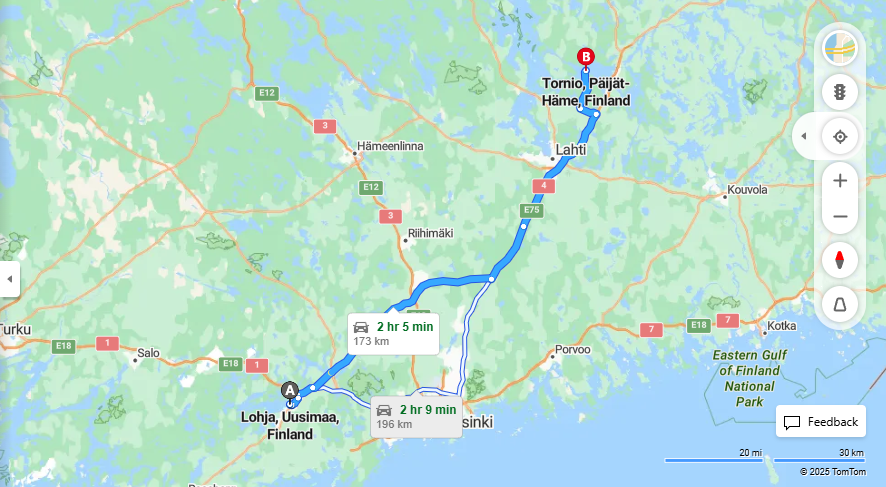 Lohjalta Tornioon - Etaisyys, Ajo, Liikenne ja Matkavaihtoehdot