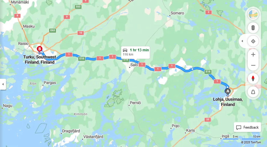 Lohjalta Turkuun - etaisyys, ajomatka, kuljetusvaihtoehdot ja matkustaminen