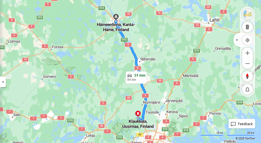 Matka Hameenlinhasta Klaukkalaan - Etaisyys, Ajo, Kuljetus ja Matkustusvaihtoehdot