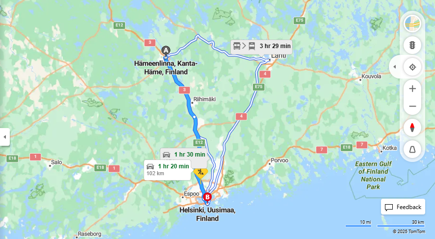 Matka Hameenlinnasta Helsinkiin - Etaisyys, Ajo, Liikenne ja Matkustusvaihtoehdot