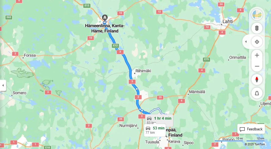 Matka Hameenlinnasta Jarvenpaahan - Etaisyys, Ajo, Kuljetus ja Matkavaihtoehdot