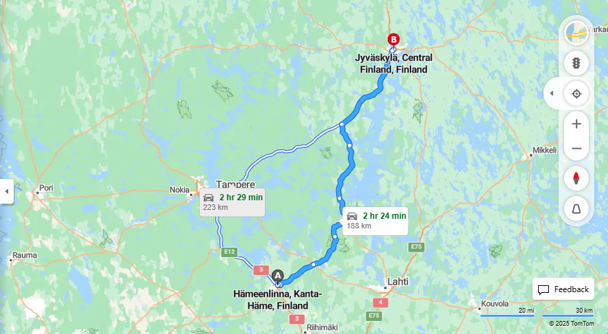 Matka Hameenlinnasta Jyvaskylaan - Etaisyys, Ajo, Kuljetus ja Matkustusvaihtoehdot