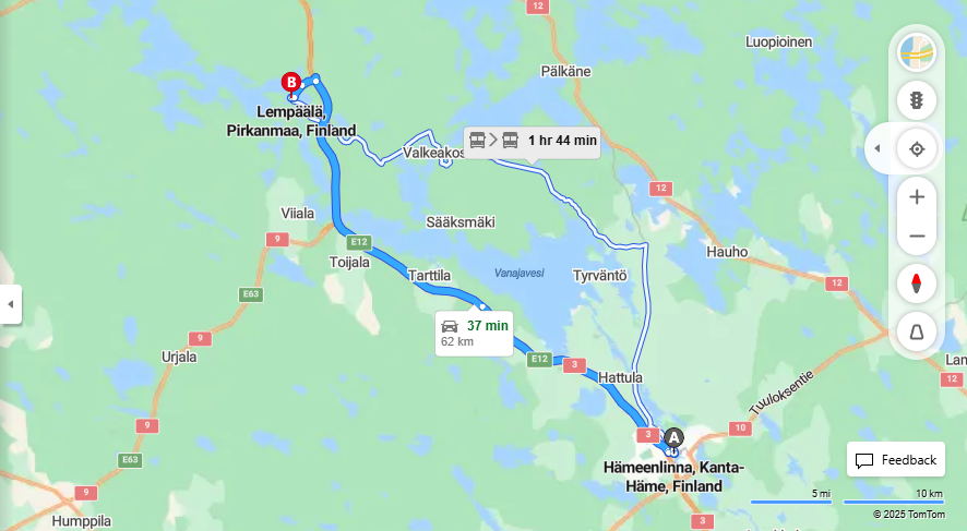 Matka Hameenlinnasta Lempaalaan - Etaisyys, Ajaminen, Liikenne ja Matkustusvaihtoehdot