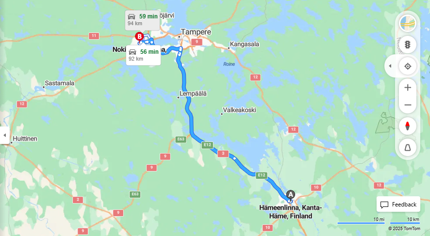 Matka Hameenlinnasta Nokialle - Etaisyys, Ajo, Kuljetus ja Matkustusmahdollisuudet