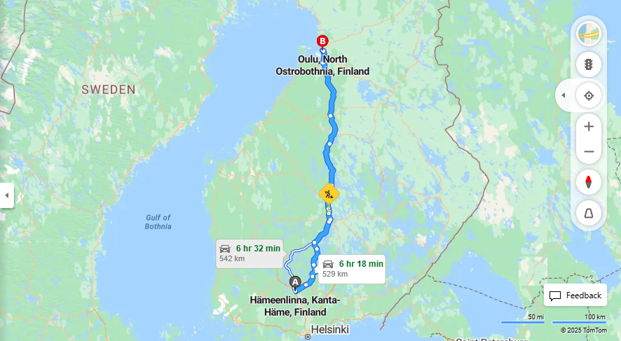 Matka Hameenlinnasta Ouluun - Etaisyys, Ajo, Kuljetus ja Matkavaihtoehdot