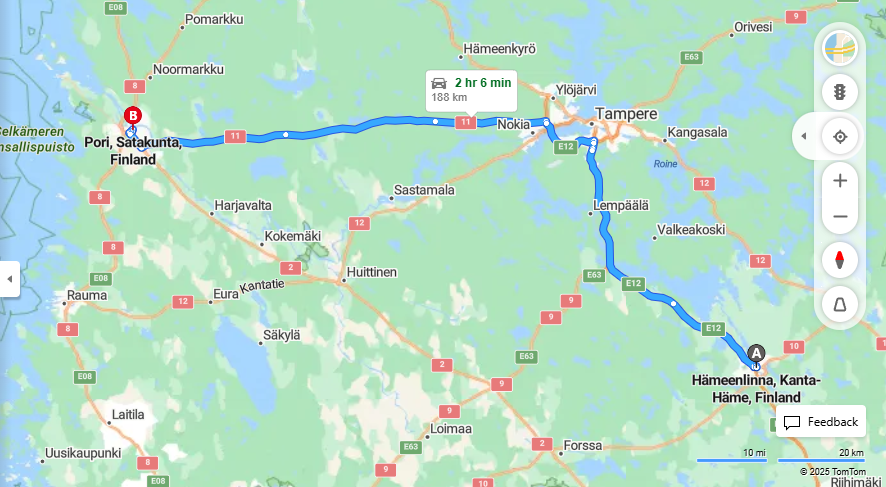 Matka Hameenlinnasta Poriin - Etaisyys, Ajo, Kuljetus ja Matkustusmahdollisuudet