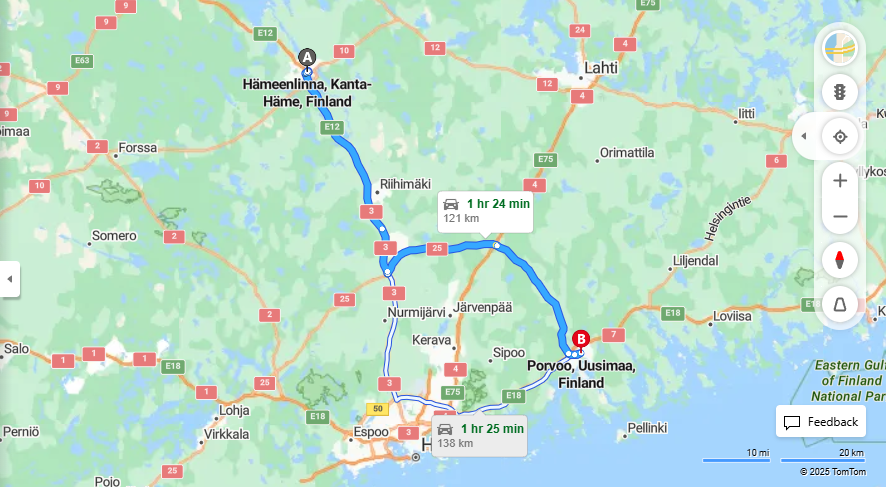 Matka Hameenlinnasta Porvooseen - Etaisyys, Ajo, Liikenne ja Matkavaihtoehdot