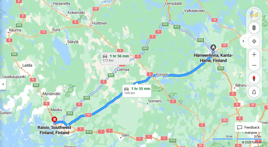 Matka Hameenlinnasta Raisioon - Etaisyys, Ajo, Kuljetus ja Matkustusmahdollisuudet