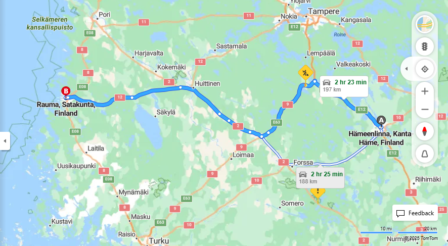 Matka Hameenlinnasta Raumalle - Etaisyys, Ajaminen, Kuljetus ja Matkustusvaihtoehdot
