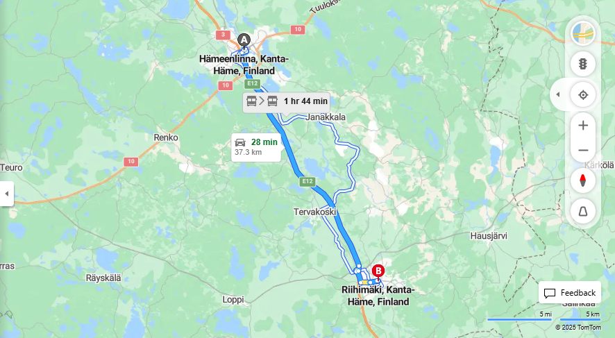 Matka Hameenlinnasta Riihimaelle - Etaisyys, Ajo, Julkinen Liikenne ja Matkustamisvaihtoehdot