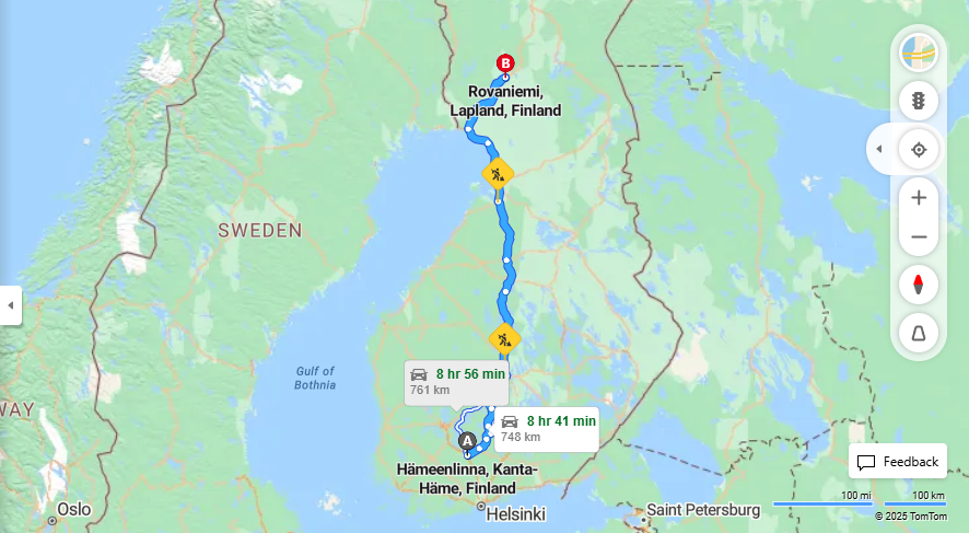 Matka Hameenlinnasta Rovaniemeen - Etaisyys, Ajo, Kuljetus ja Matkavaihtoehdot