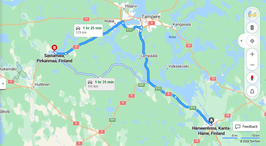 Matka Hameenlinnasta Sastamalaan - Etaisyys, Ajo, Kuljetus ja Matkustusvaihtoehdot