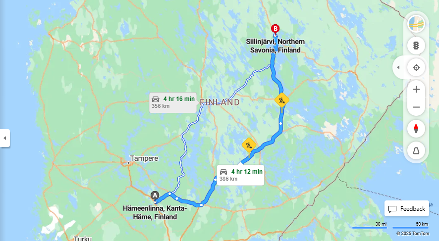 Matka Hameenlinnasta Siilinjarvelle - Etaisyys, Ajo, liikennemuodot ja matkustusvaihtoehdot