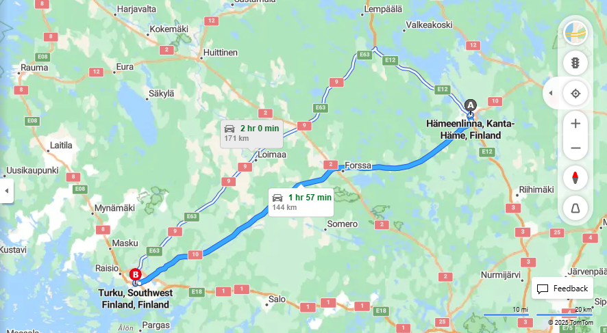 Matka Hameenlinnasta Turkuun - Etaisyydet, Ajo, Liikenne ja Matkustusvaihtoehdot