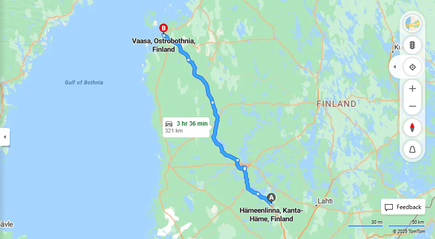 Matka Hameenlinnasta Vaasaan - Etaisyys, Ajo, Kuljetus ja Matkavaihtoehdot