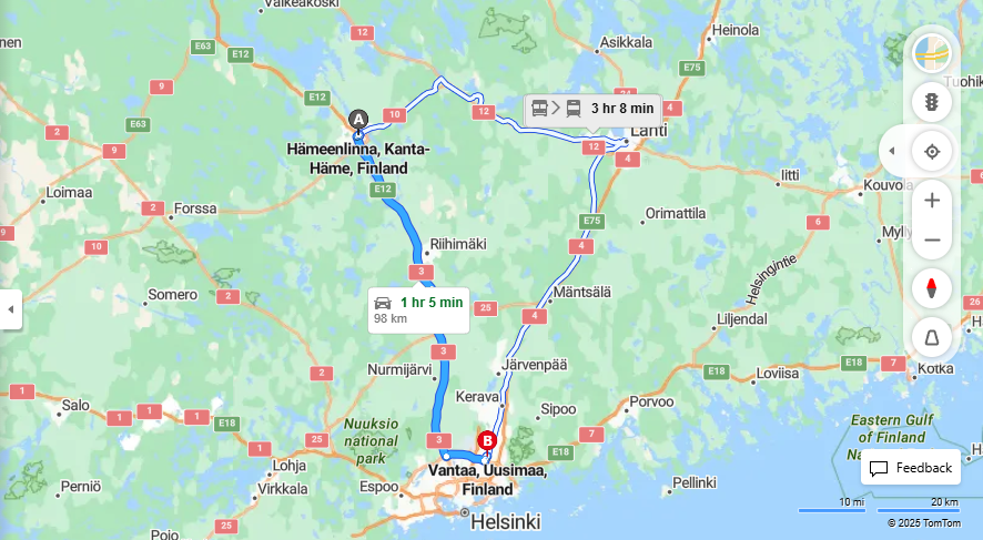 Matka Hameenlinnasta Vantaalle - Etaisyys, Ajo, Kuljetus ja Matkavaihtoehdot
