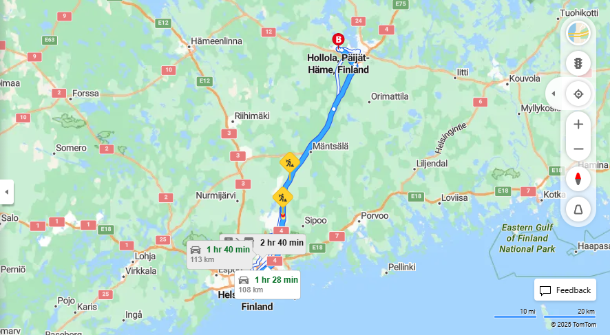 Matka Helsingista Hollolaan - Etaisyys, Ajo, Kuljetus ja Matkustusvaihtoehdot