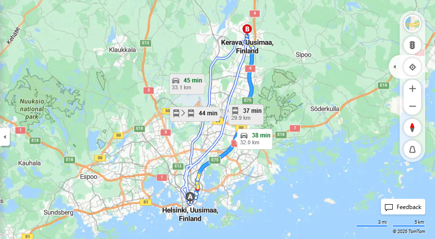 Matka Helsingista Keravalle - Etaisyys, Ajo, Liikenne ja Matkustusvaihtoehdot