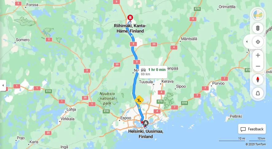 Matka Helsingista Riihimaelle - Etaisyys, ajo, liikenne ja matkustusmahdollisuudet