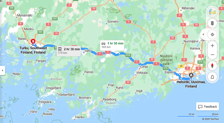 Matka Helsingista Turkuun - Etaisyys, Ajo, Liikenne ja Matkustusvaihtoehdot