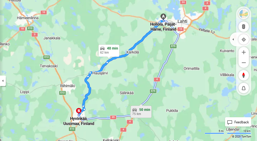Matka Hollolasta Hyvinkaaseen - Etaisyys, Ajomatka, Kuljetus ja Matkustusvaihtoehdot