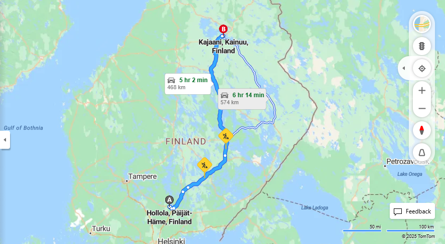 Matka Hollolasta Kajaaniin - Etaisyys, Ajo, Kuljetus ja Matkavaihtoehdot