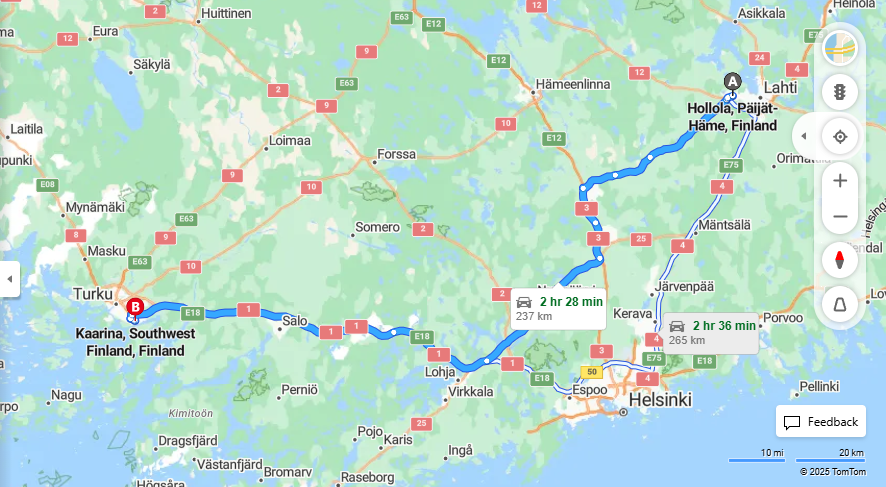 Matka Hollolasta Karinaaniin - Etaisyys, Ajo, Kuljetus ja Matkustusmahdollisuudet
