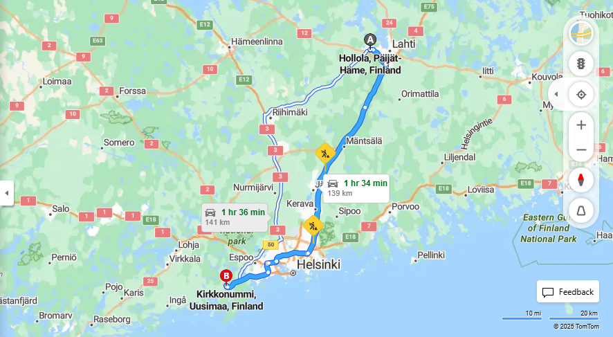 Matka Hollolasta Kirkkonummelle - Etaisyys, Ajaminen, Kuljetus ja Matkustusvaihtoehdot